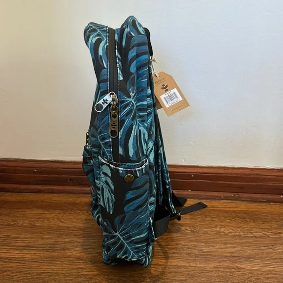 Revelry Blue Black Palm Print Canvas Water Resistant Backpack NWT - Picture 3 of 7